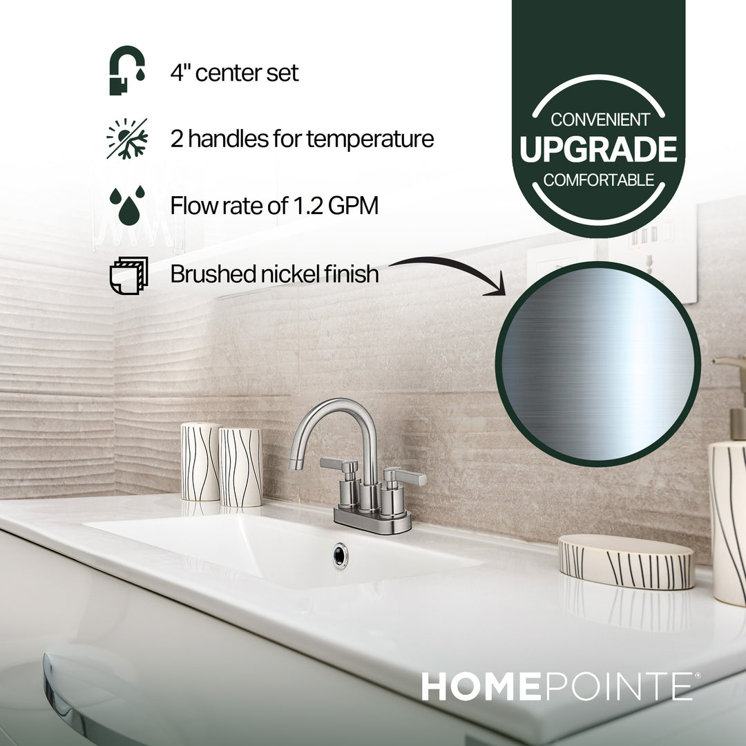 HomePointe Mid-Arch Double Handle Lavatory Faucet with Pop-Up, Brushed Nickel - VMInnovations