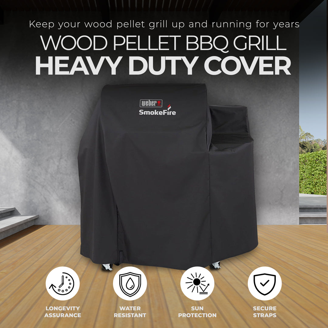 Weber SmokeFire EX4 Wood Pellet BBQ Grill Heavy Duty Polyester Cover, Black - VMInnovations