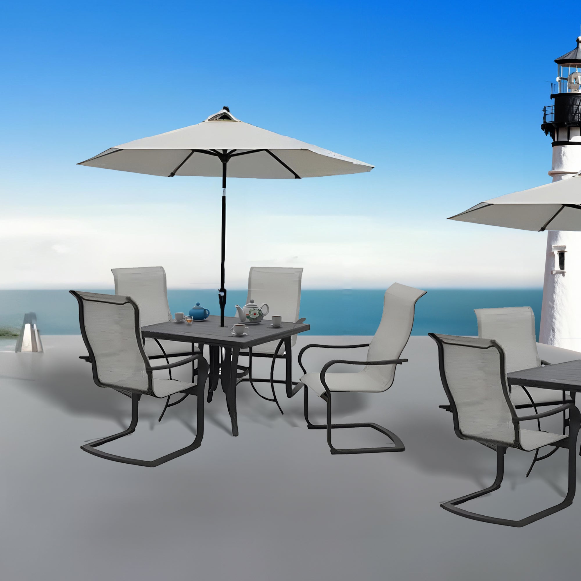 Four Seasons Courtyard Palermo C-Spring Sling Fabric Outdoor Chair, Gray, 4 Pack - VMInnovations