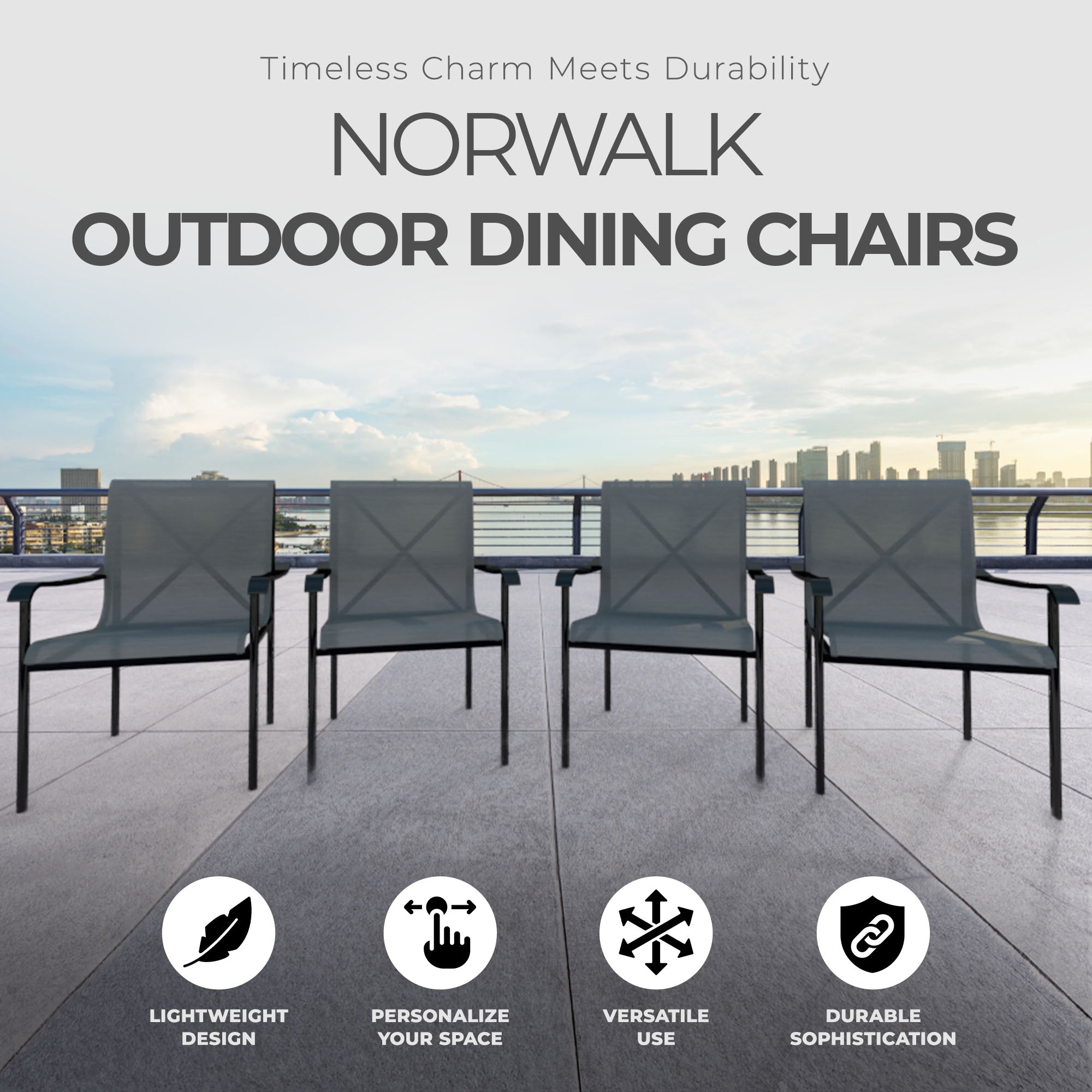 Four Seasons Courtyard Norwalk Outdoor Patio Arm Chair Furniture Set, 4 Pack