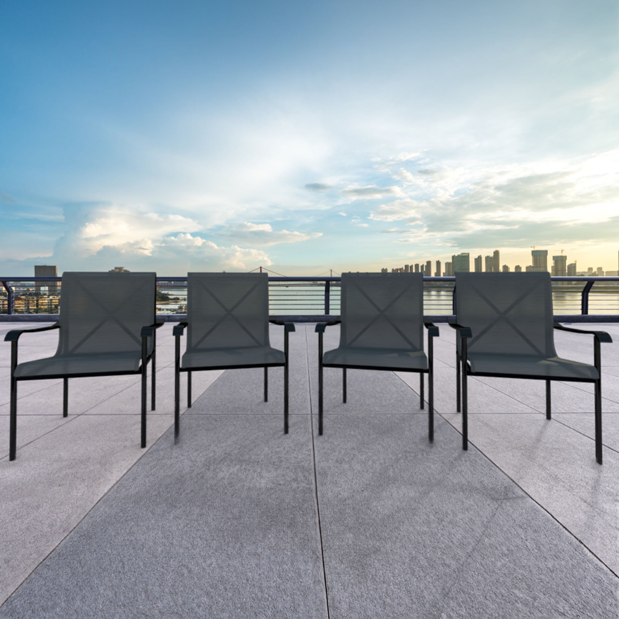 Four Seasons Courtyard Sling Fabric w/Aluminum Frame Chair (4pk) (Open Box) - VMInnovations