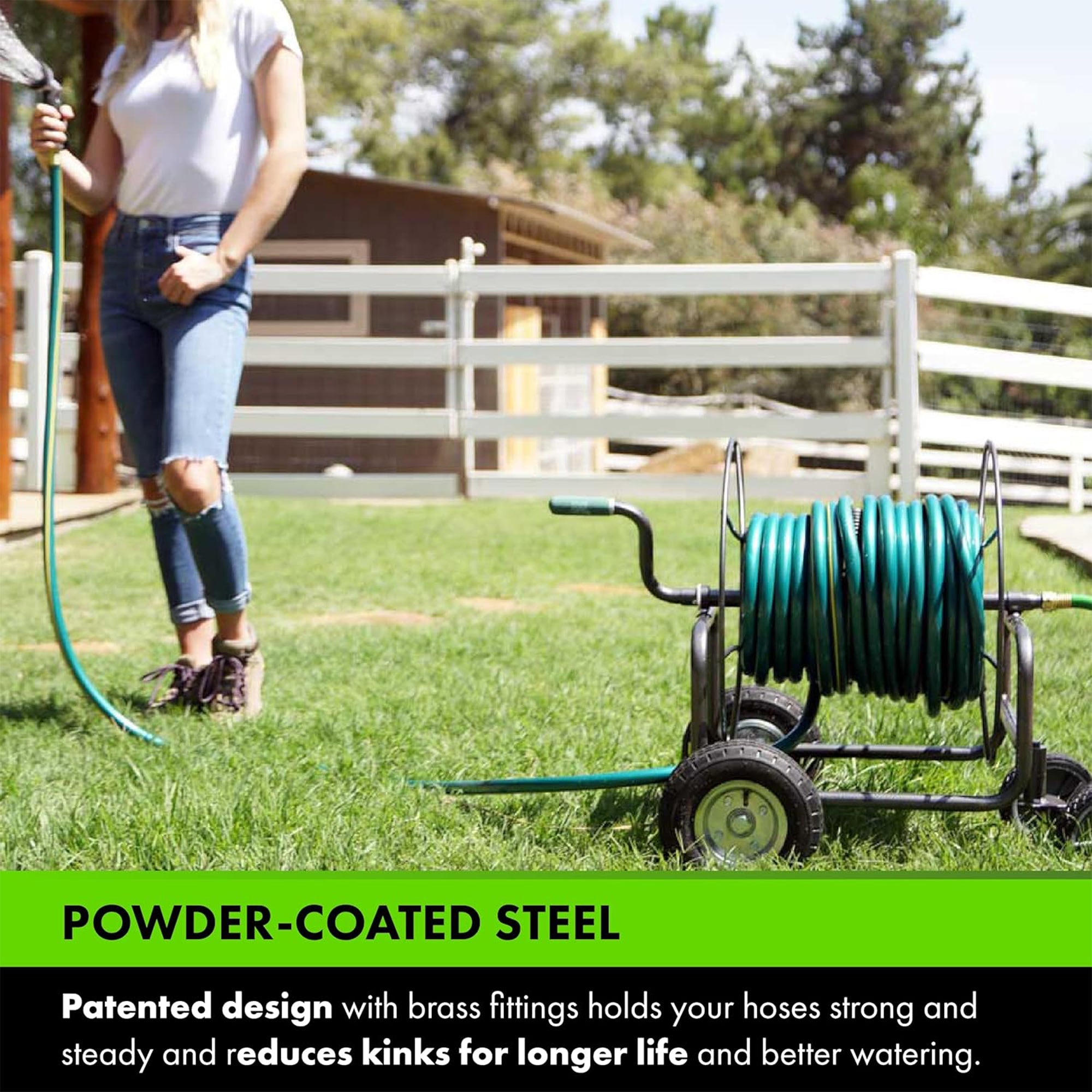 Yard Butler 4 Wheel Heavy Duty Steel Hose Truck Holds 400 Feet of Hose, Black - VMInnovations