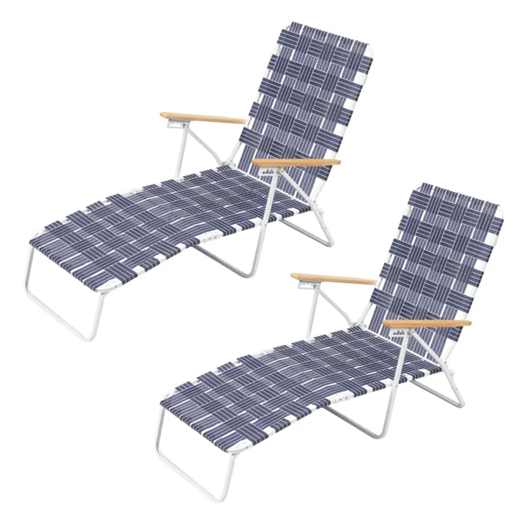 Four Seasons Courtyard High Back Web Chaise Outdoor Lounge Chair, Blue, 2 Pack - VMInnovations