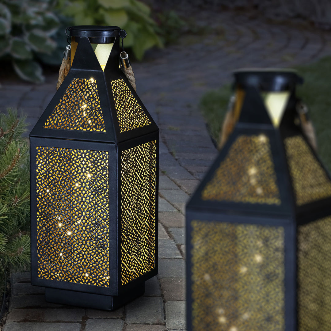 Four Seasons Courtyard 16 Inch Battery Powered 20 LED Filigree Lantern, 2 Pack