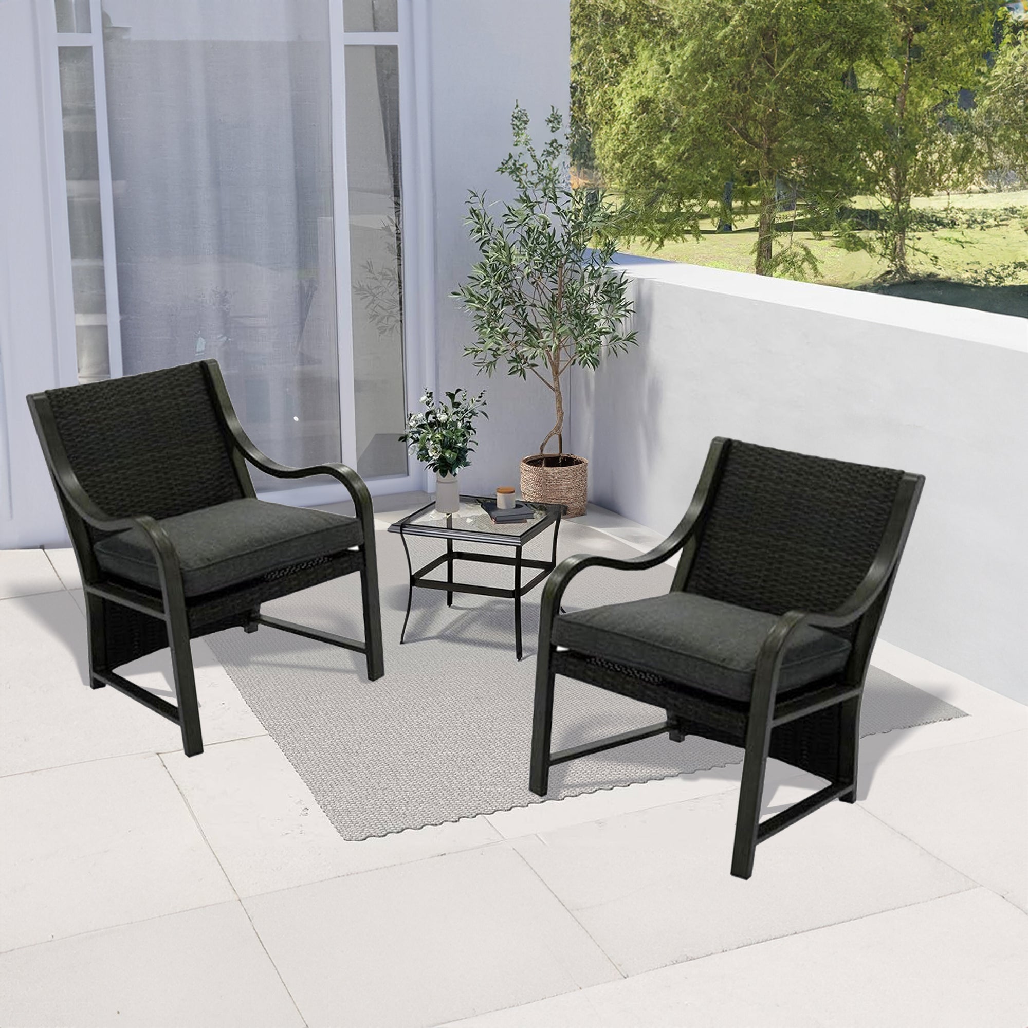 Four Seasons Courtyard Canmore Captain Patio Cushioned Arm Chair, 2 Pack (Used) - VMInnovations
