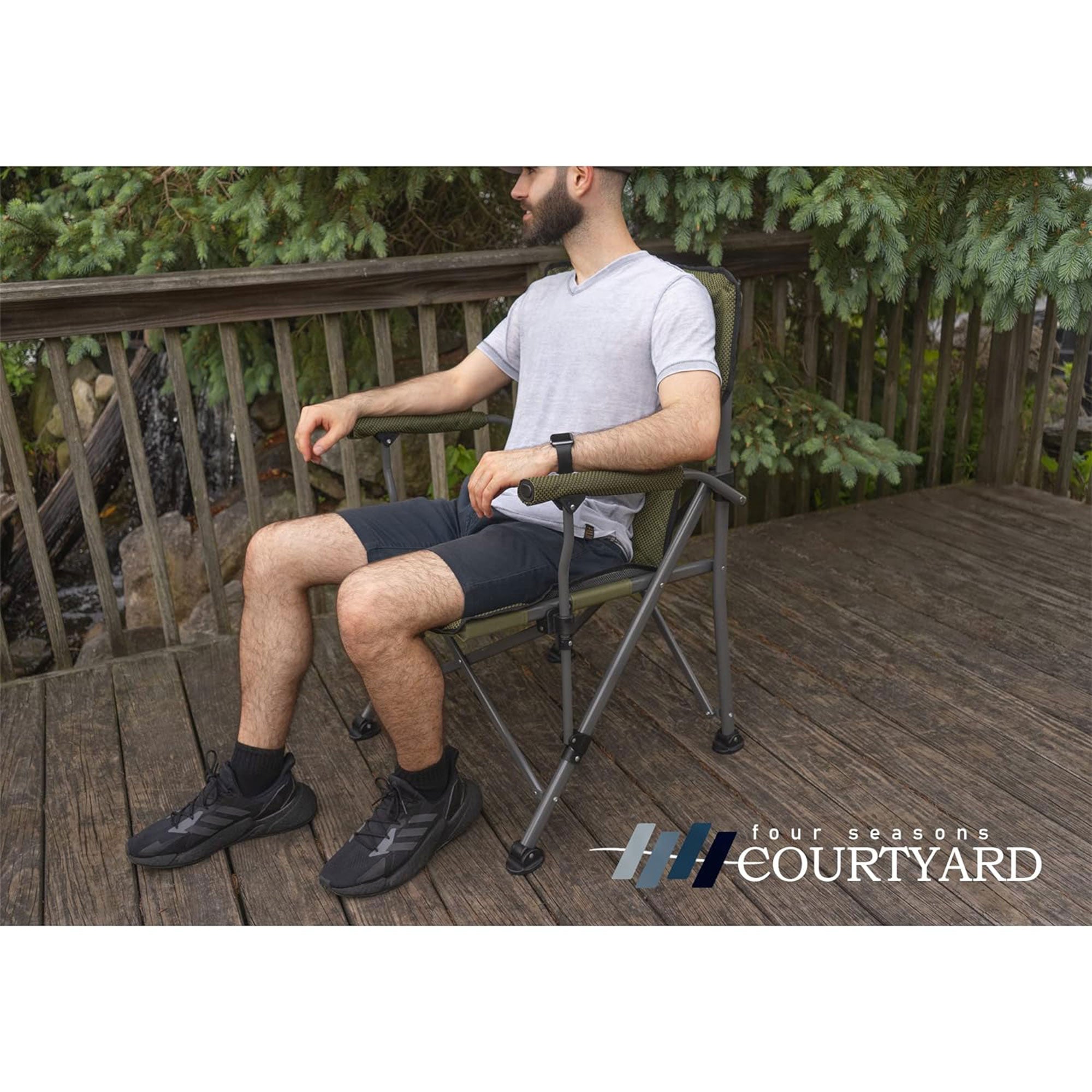 Four Seasons Courtyard Arm Chair with Lumbar Support, Green (4 Pack) (Open Box) - VMInnovations
