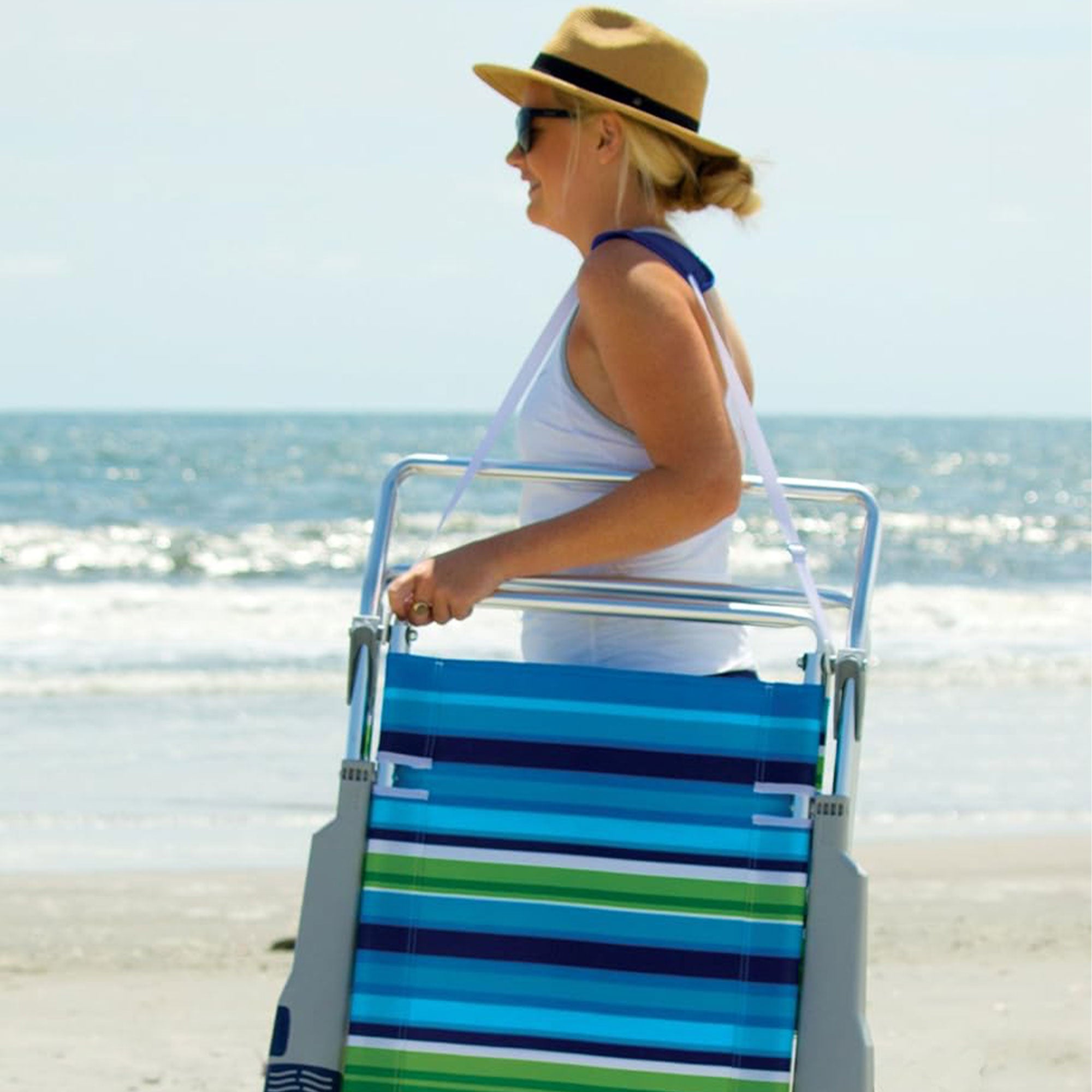 RIO Brands 15" Cushioned Beach Chair w/Aluminum Frame, Blue/Green (4pk) (Used) - VMInnovations