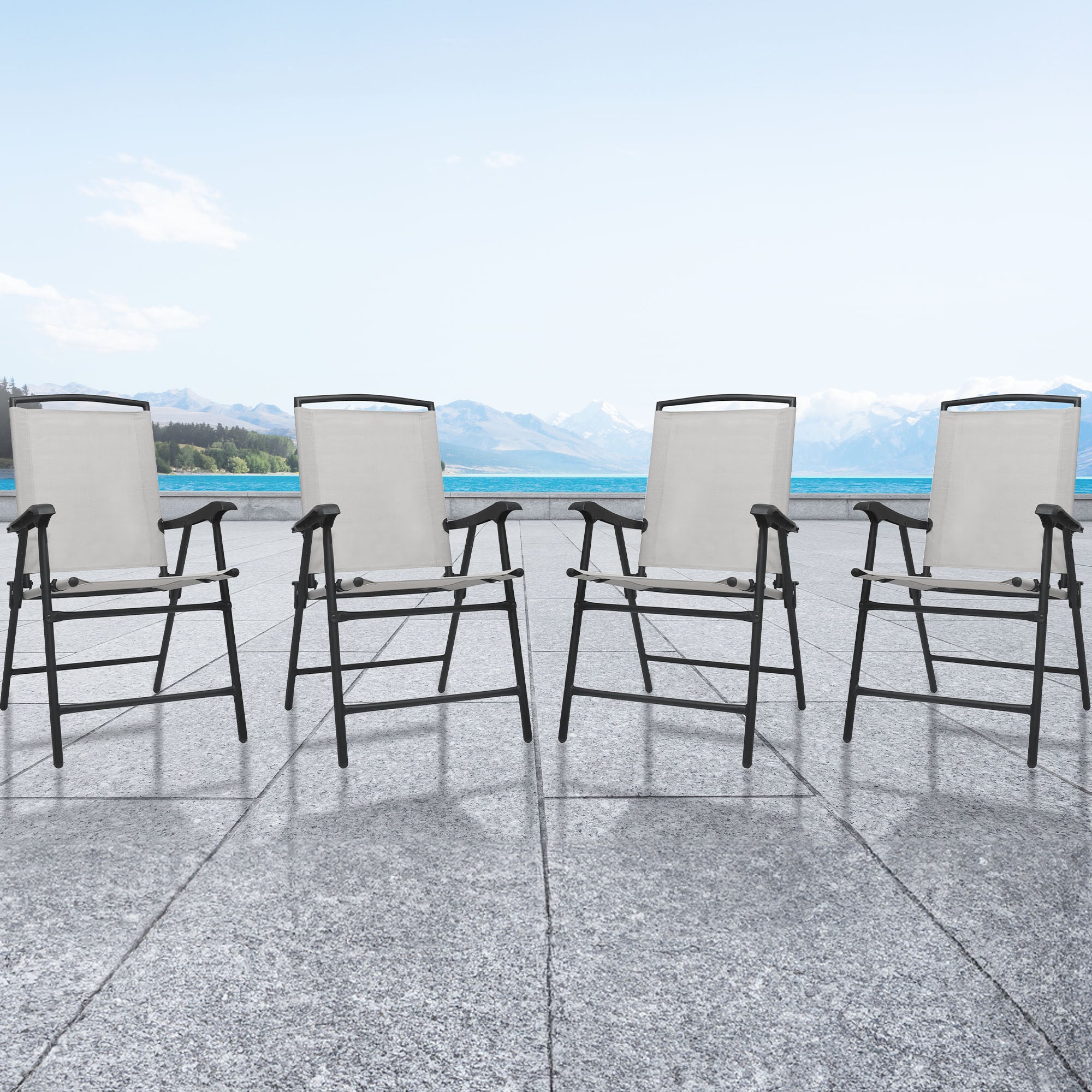 Four Seasons Courtyard Sunny Isles Steel Folding Chair, Gray (4 Pack) (Used) - VMInnovations