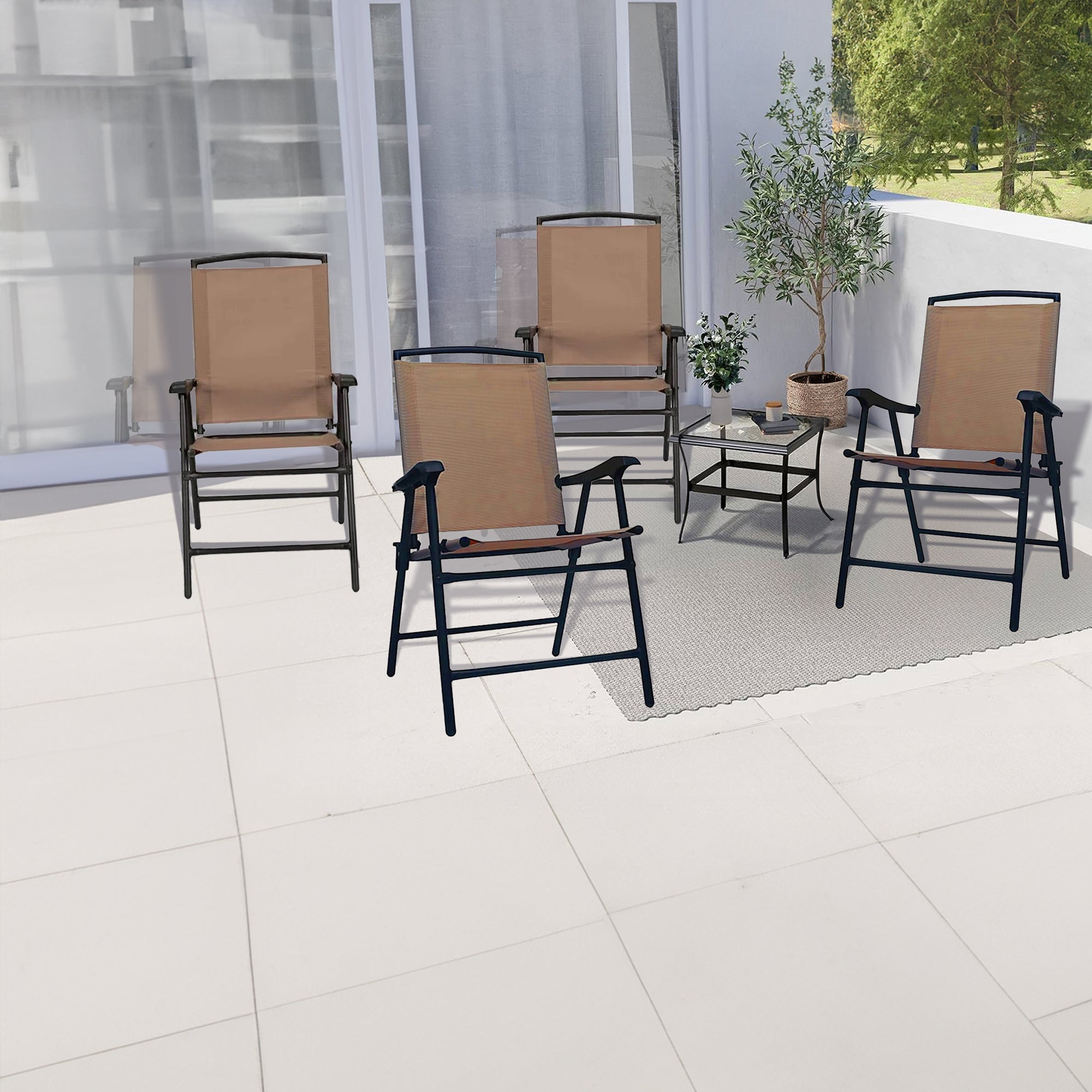 Four Seasons Courtyard Sunny Isles Outdoor Steel Folding Chair, Brown (4 Pack) - VMInnovations