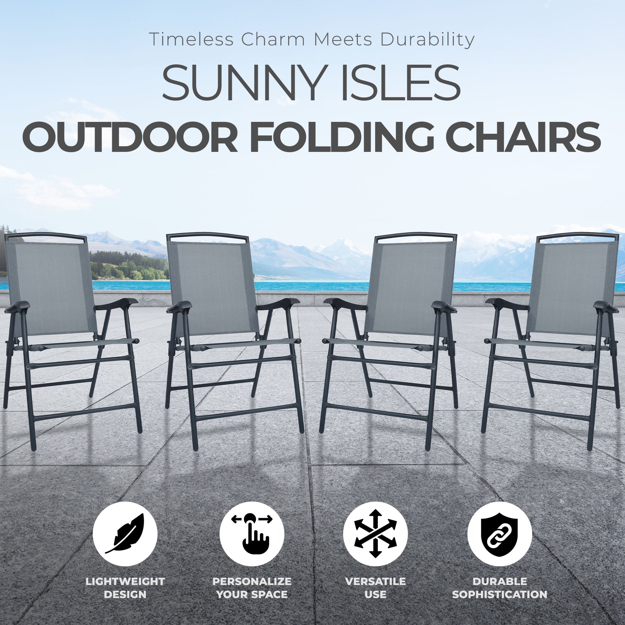 Four Seasons Courtyard Sunny Isles Steel Folding Chair, Black (4pk) (For Parts)