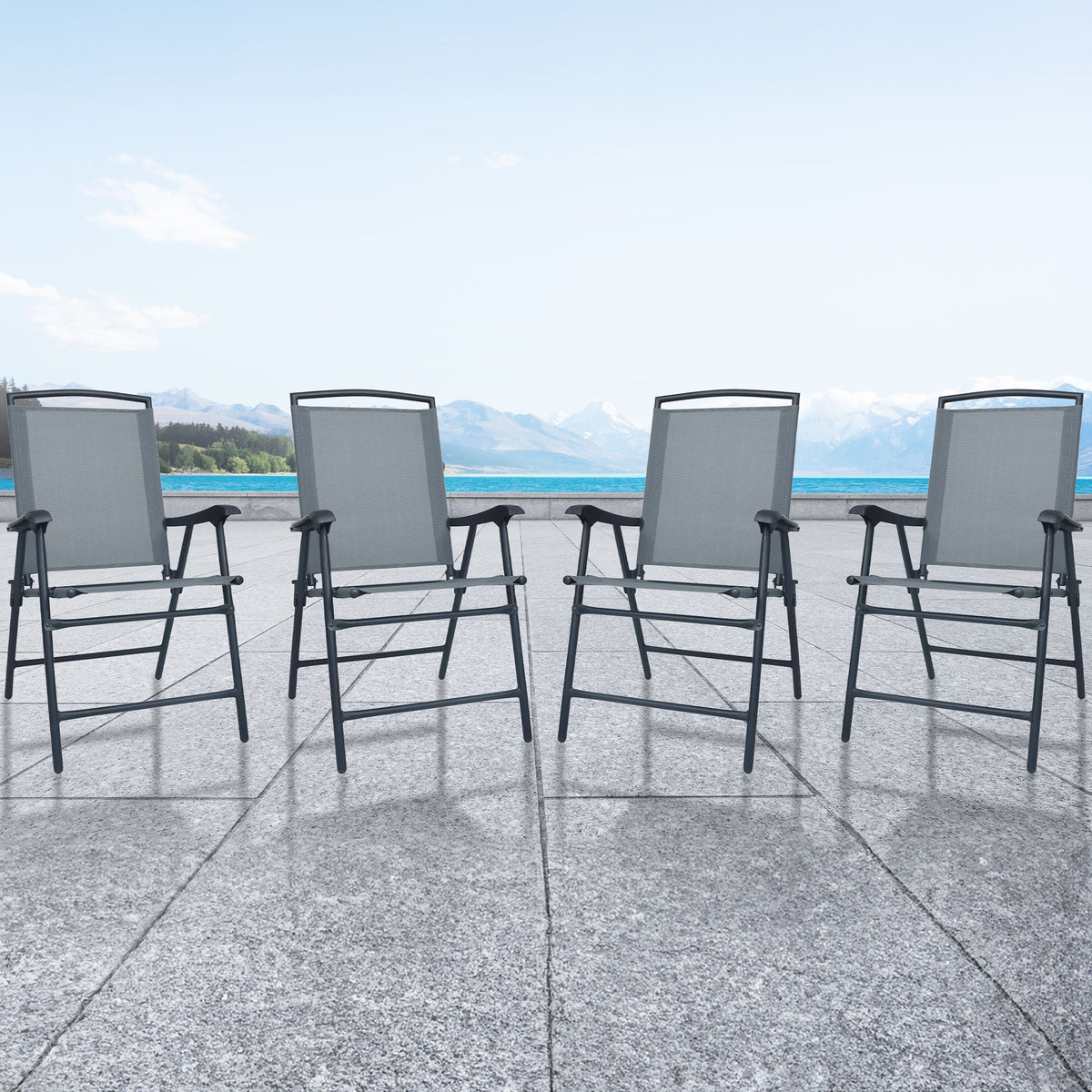 Four Seasons Courtyard Sunny Isles Steel Folding Chair, Black (4pk) (For Parts)