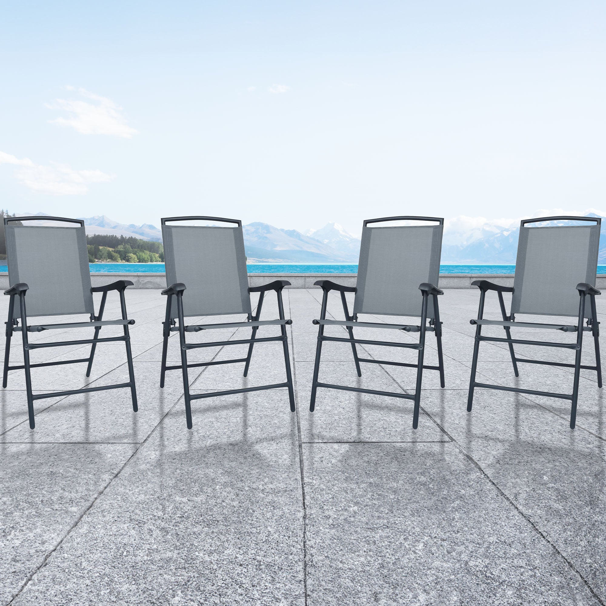 Four Seasons Sunny Isles Outdoor Steel Folding Chair, Black (4 Pack) (Open Box)