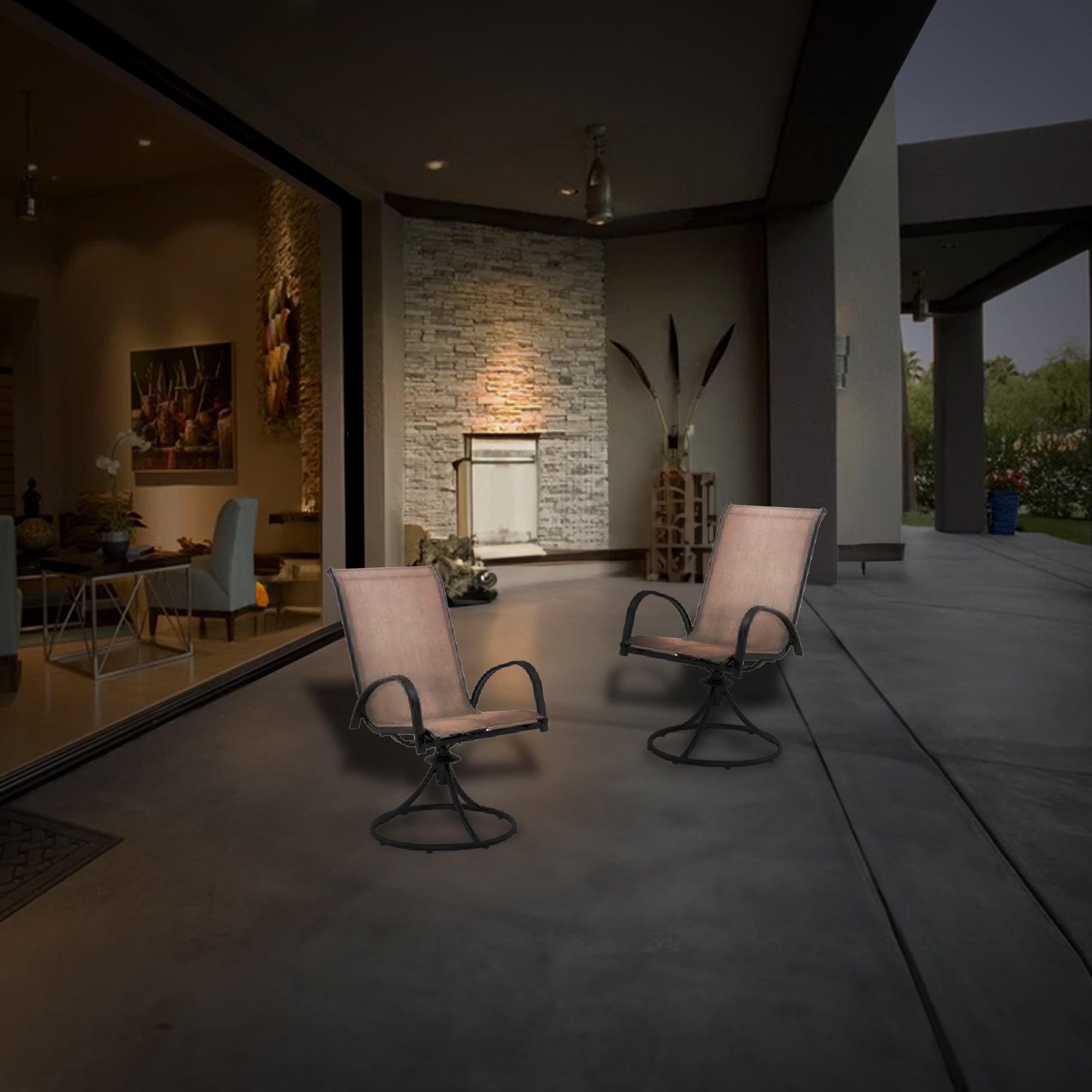 Four Seasons Courtyard Sunny Isles Steel Swivel Rocker Chair, Brown (2 Pack) - VMInnovations