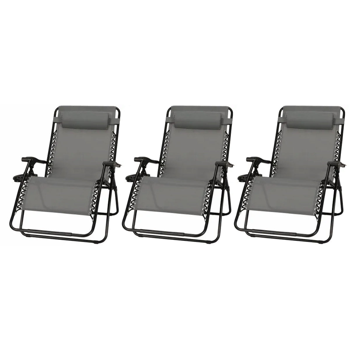Four Seasons Courtyard Sunny Isles XL Steel Zero Gravity Chair, Gray (3 Pack)
