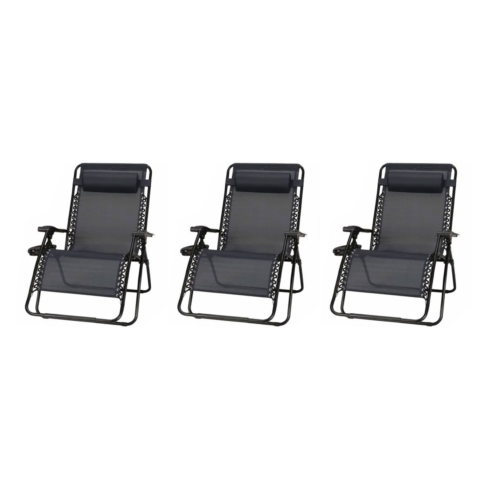 Four Seasons Courtyard Sunny Isles XL Steel Zero Gravity Chair, Black (3 Pack) - VMInnovations