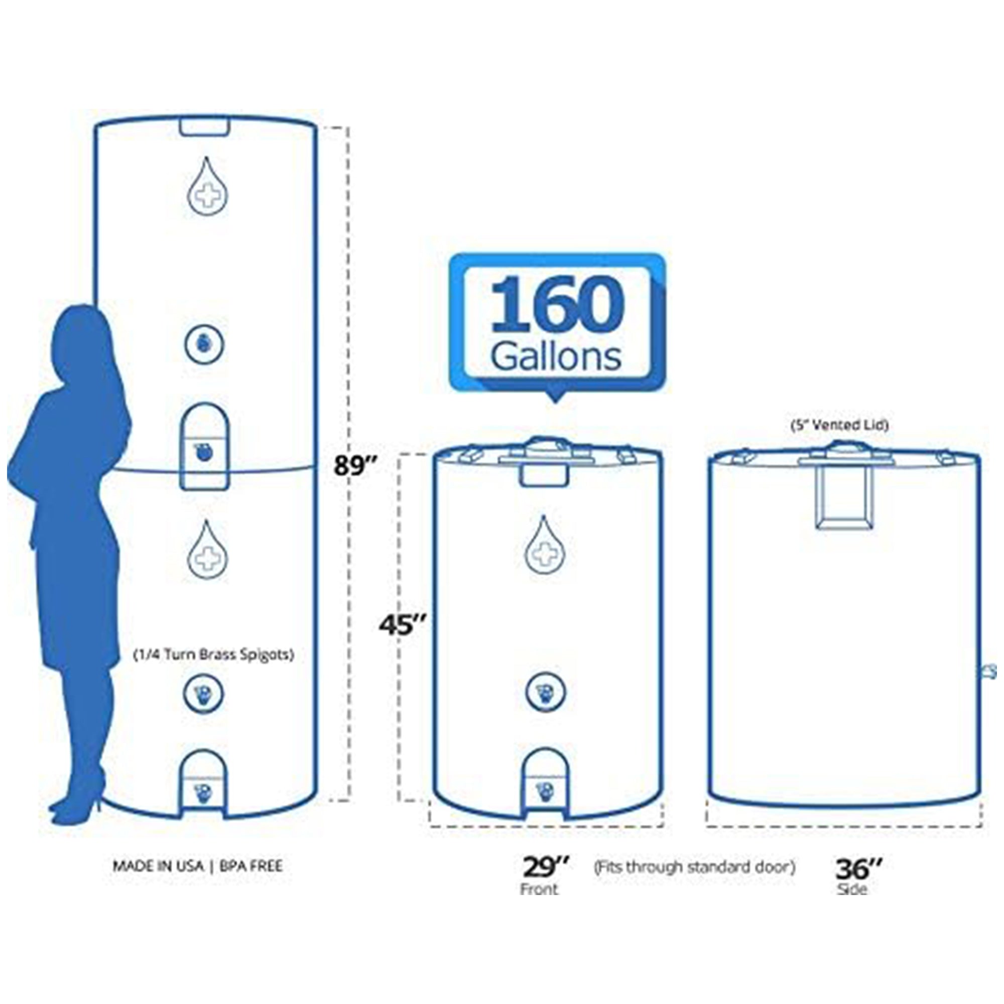 WaterPrepared 160 Gal Stackable Utility Water Tank w/Large Cap, Blue (Open Box) - VMInnovations