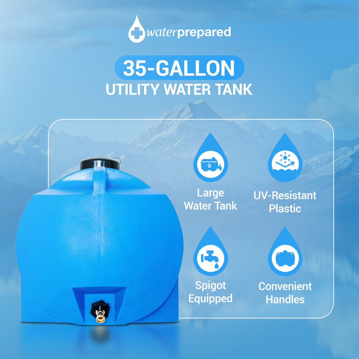 WaterPrepared 35 Gal Water Tank w/ Large Cap, Brass Spigot & Handles (4 Pack)