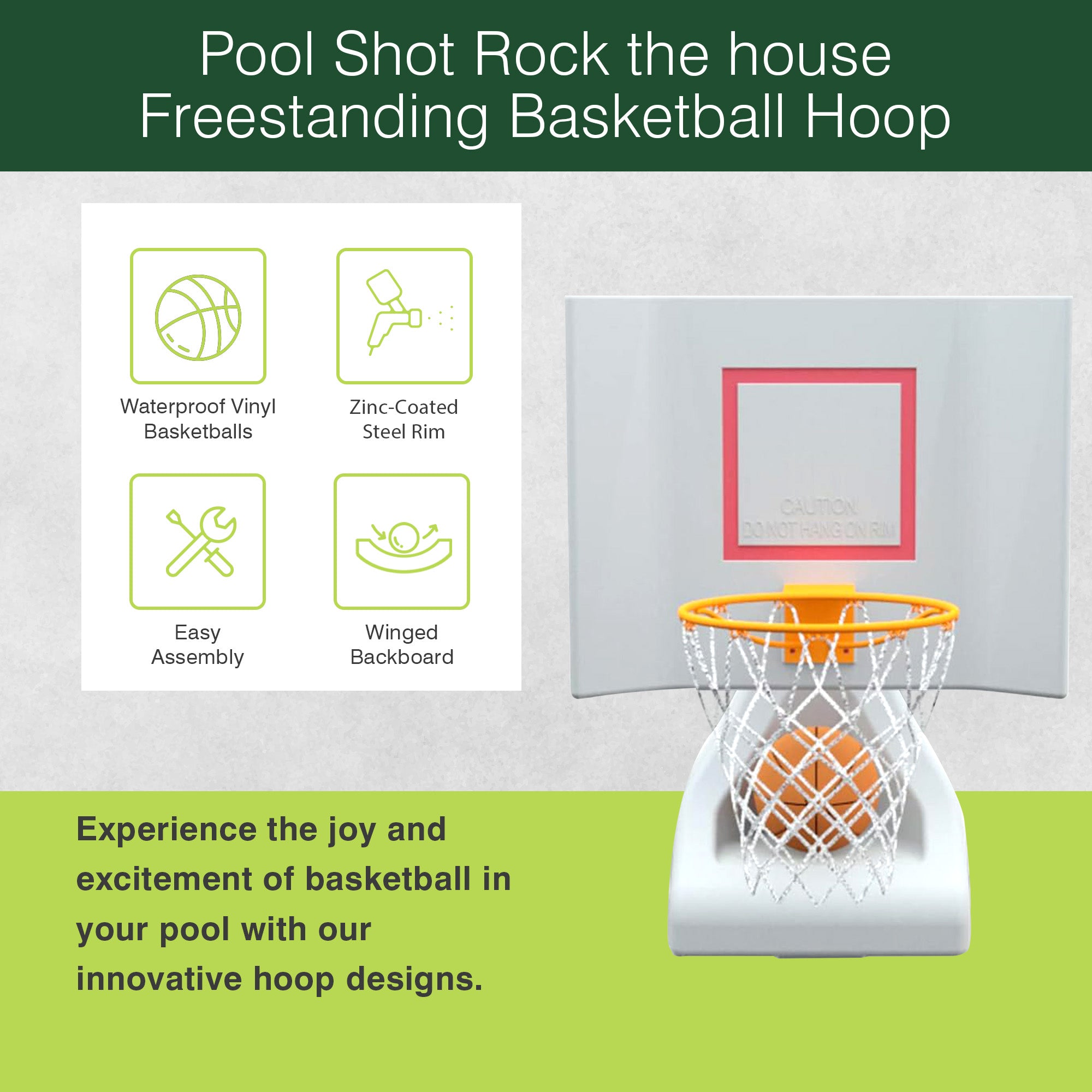 Good Ideas 15 Inch Pool Shot Rock the House Pool Freestanding Basketball Hoop - VMInnovations