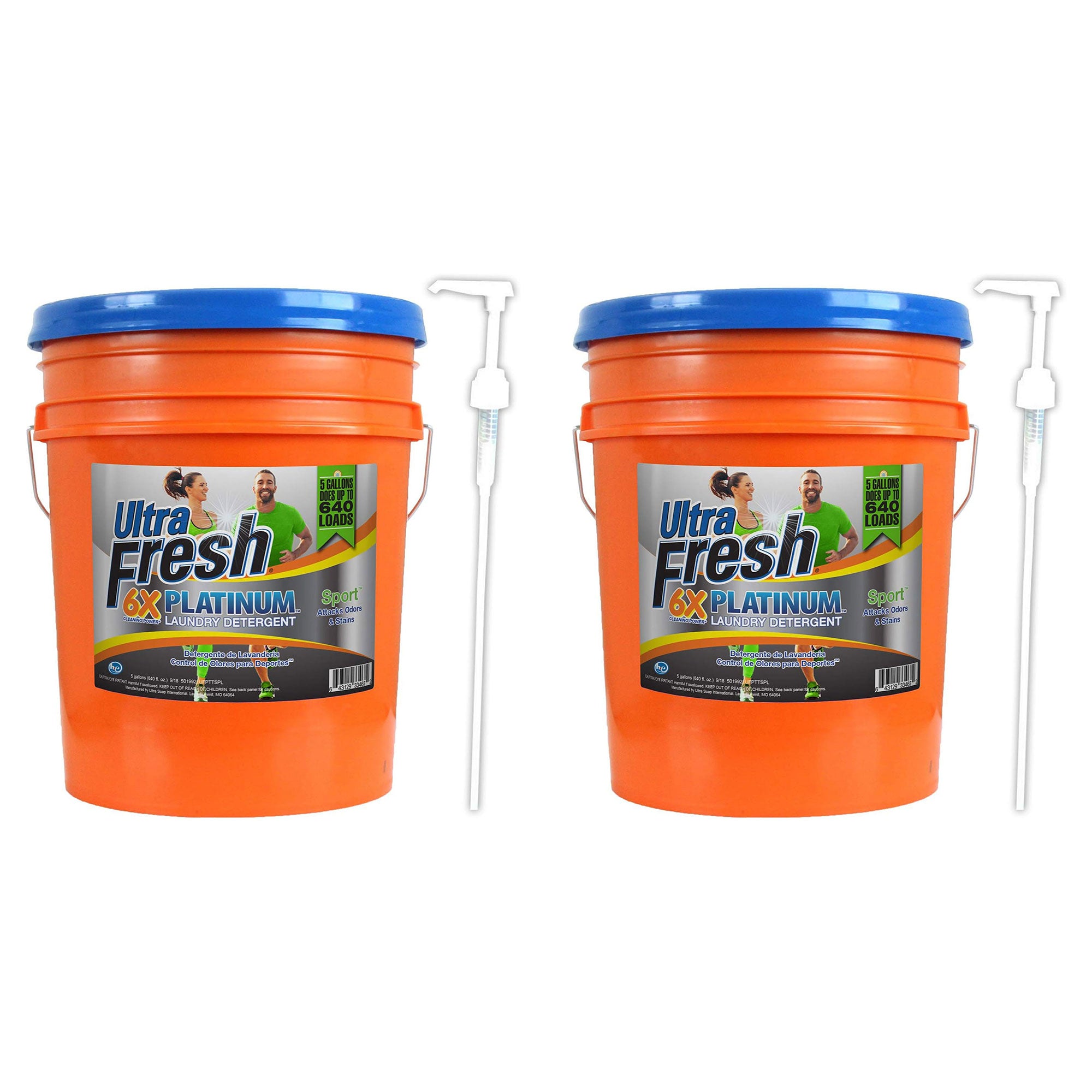 Ultra Fresh 6X Platinum 5 Gal Sport Laundry Detergent, Up to 640 Loads (2 Pack) - VMInnovations