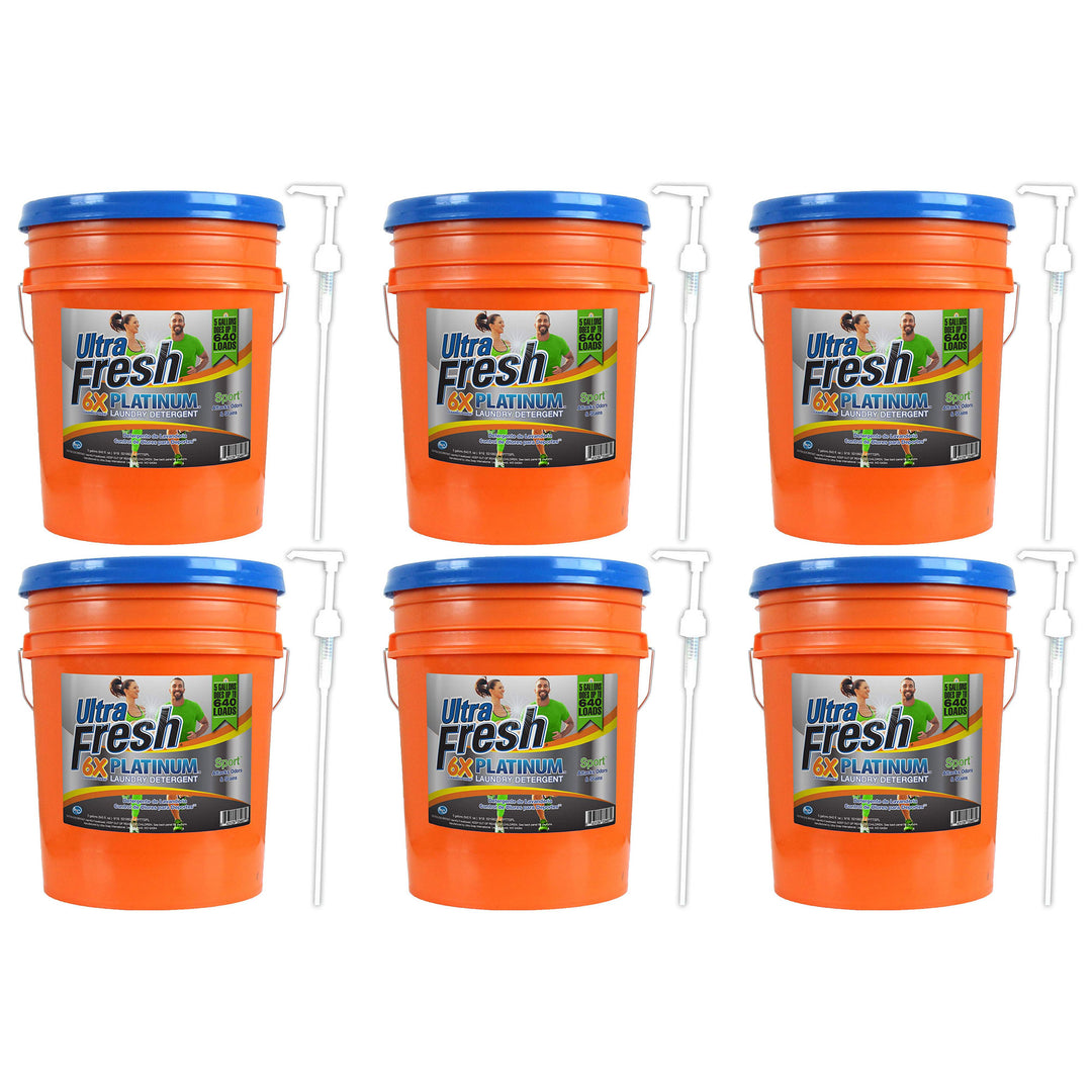 Ultra Fresh 6X Platinum 5 Gal Sport Laundry Detergent, Up to 640 Loads (6 Pack) - VMInnovations