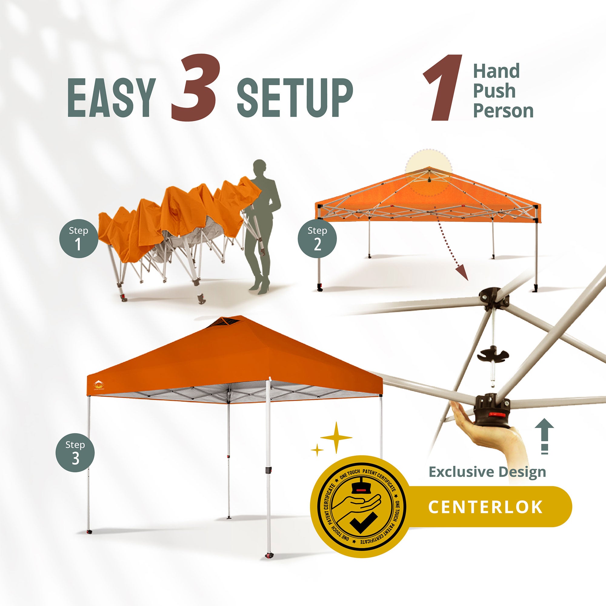 CROWN SHADES 10x10 Ft Pop Up Outdoor Canopy Tent with 1 Push Center Lock, Orange