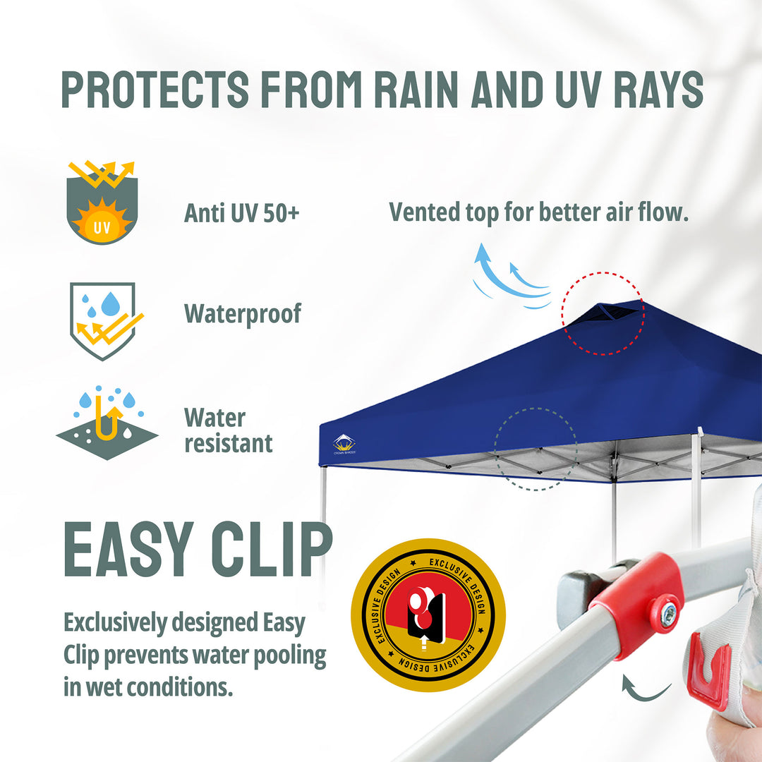 CROWN SHADES 10x10 Ft Pop Up Outdoor Canopy Tent, 1 Push Lock, Navy Blue (Used) - VMInnovations