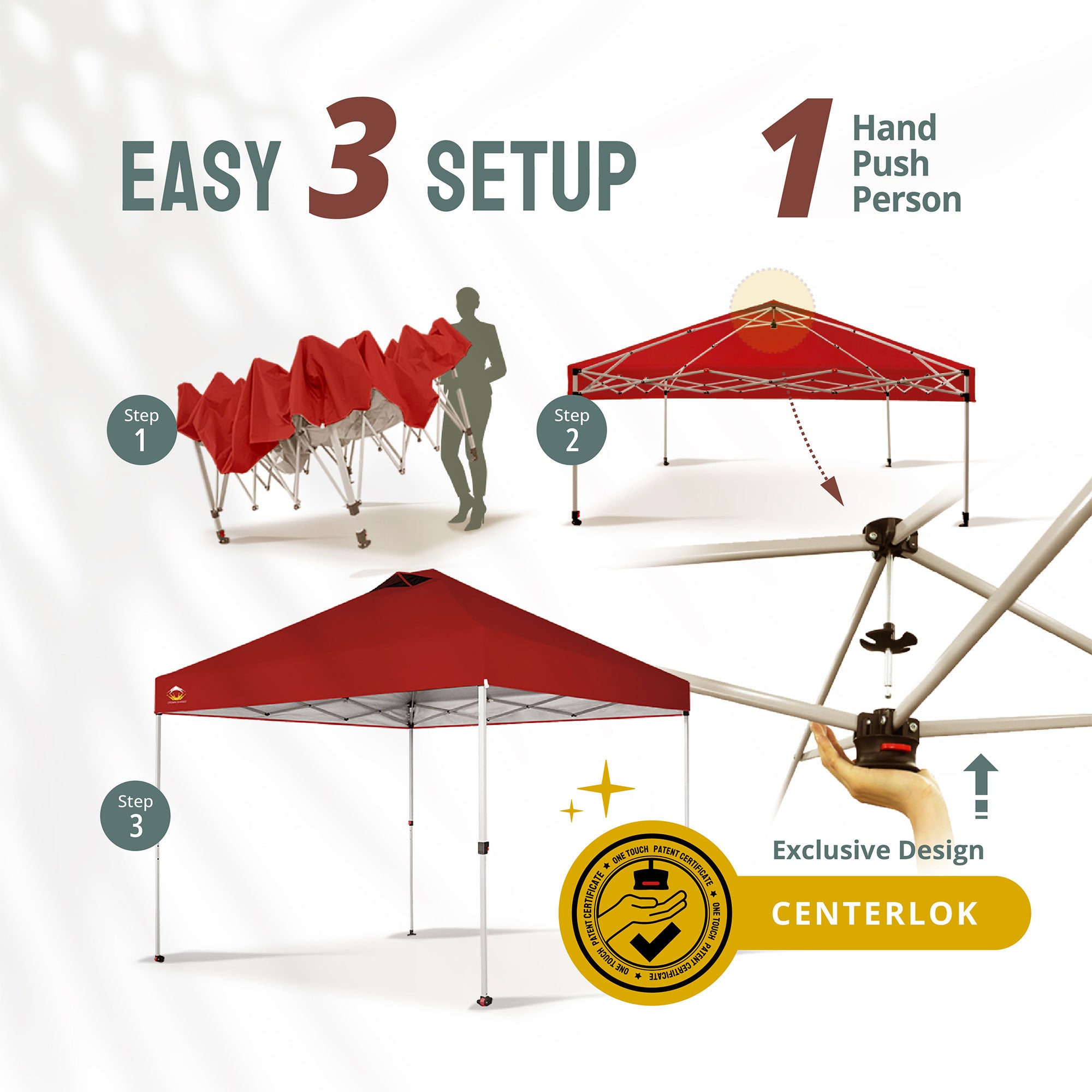 CROWN SHADES 10x10 Ft Pop Up Canopy Tent with 1 Push Center Lock, Red (Used) - VMInnovations