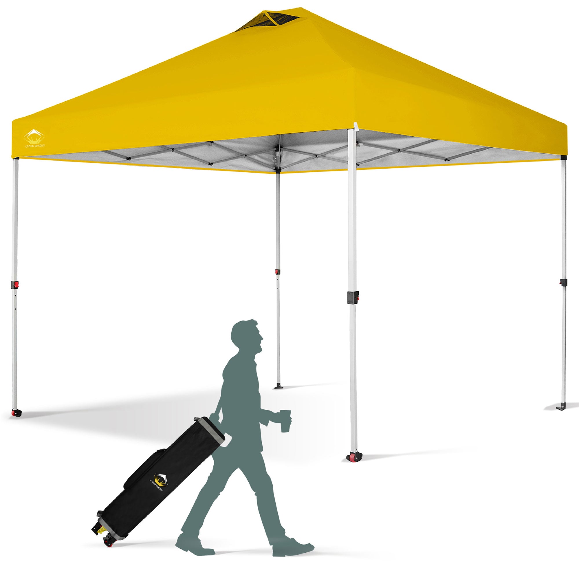 CROWN SHADES 10x10 Ft Pop Up Outdoor Canopy Tent with 1 Push Center Lock, Yellow - VMInnovations