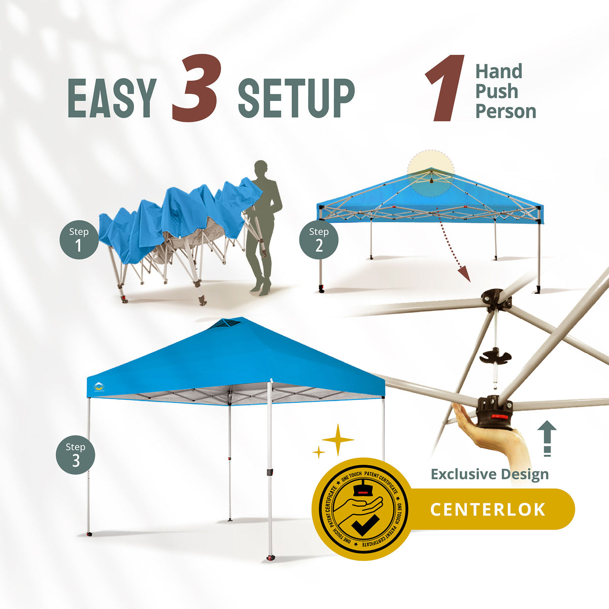 CROWN SHADES 10x10 Ft Pop Up Outdoor Canopy Tent, 1 Push Center Lock, Sky Blue