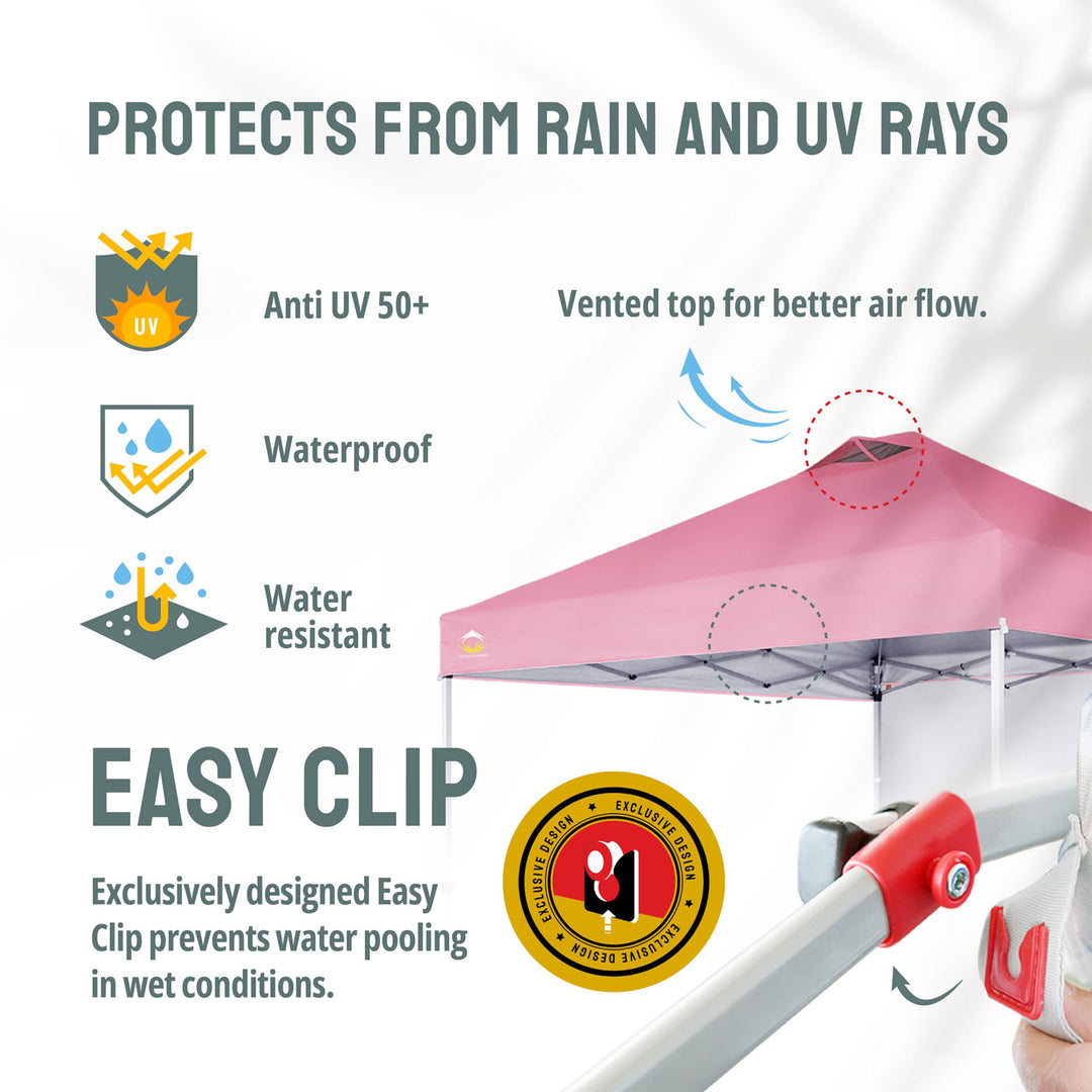 CROWN SHADES 10x10 Ft Pop Up Canopy Tent w/ Sidewall & Push Lock, Pink (Used) - VMInnovations