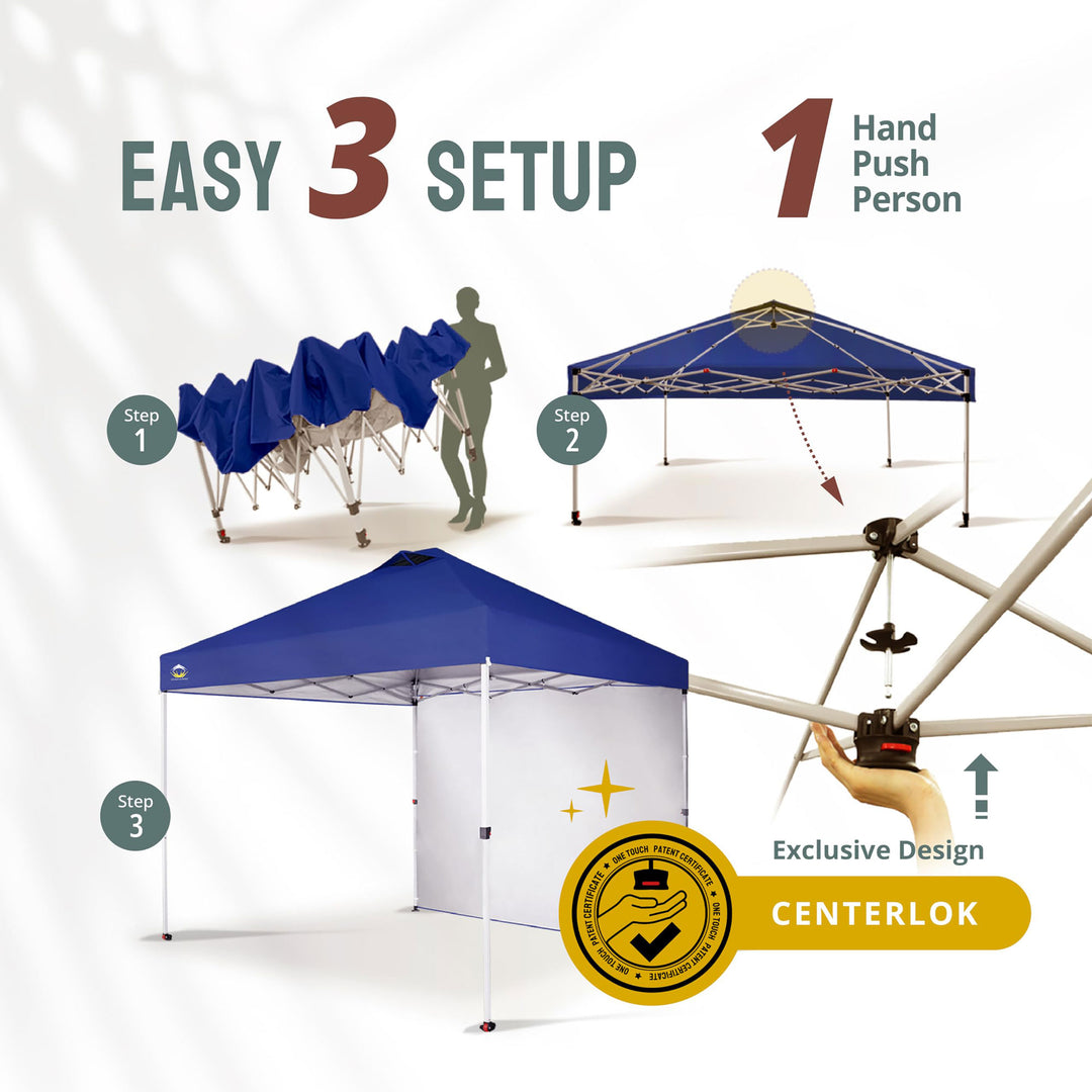 CROWN SHADES 10x10 Ft Pop Up Canopy w/ Sidewall & Push Lock, Navy Blue (Used) - VMInnovations
