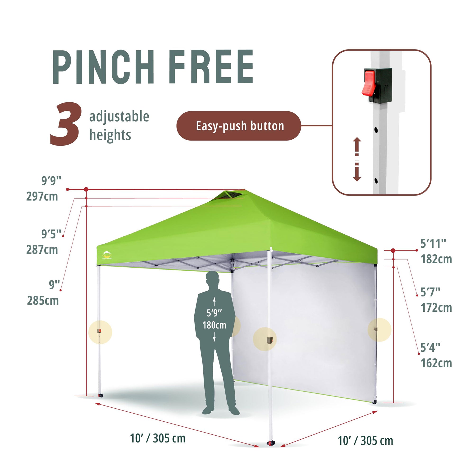 CROWN SHADES 10x10 Ft Pop Up Canopy Tent w/ Sidewall & Push Center Lock, Green