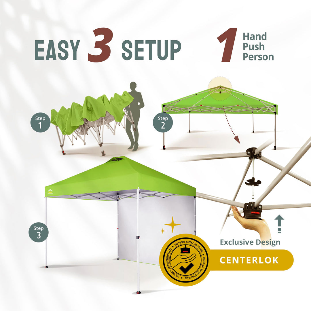 CROWN SHADES 10x10' Pop Up Canopy Tent w/Sidewall & Push Center Lock Green(Used) - VMInnovations