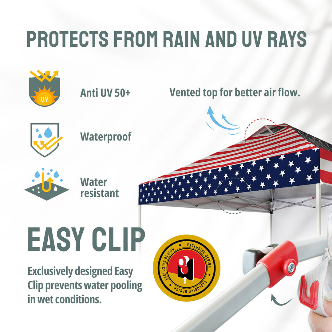 CROWN SHADES 10x10 Ft Canopy Tent w/Sidewall & Push Lock, American Flag (Used) - VMInnovations