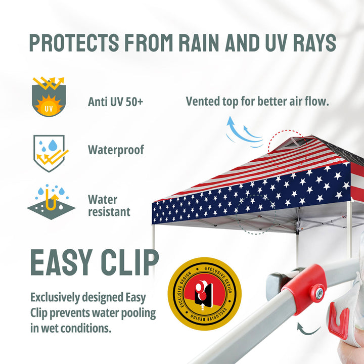 CROWN SHADES 10x10 Ft Canopy Tent w/Sidewall & Push Lock, American Flag (Used) - VMInnovations
