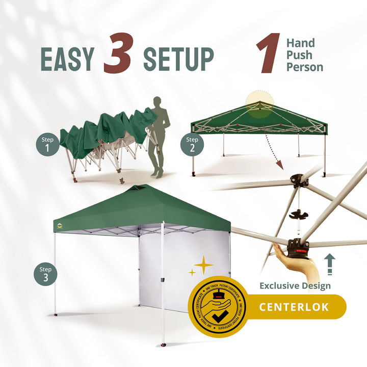 CROWN SHADES 10x10 Ft Pop Up Canopy w/Sidewall & Push Lock, Forest Green (Used) - VMInnovations