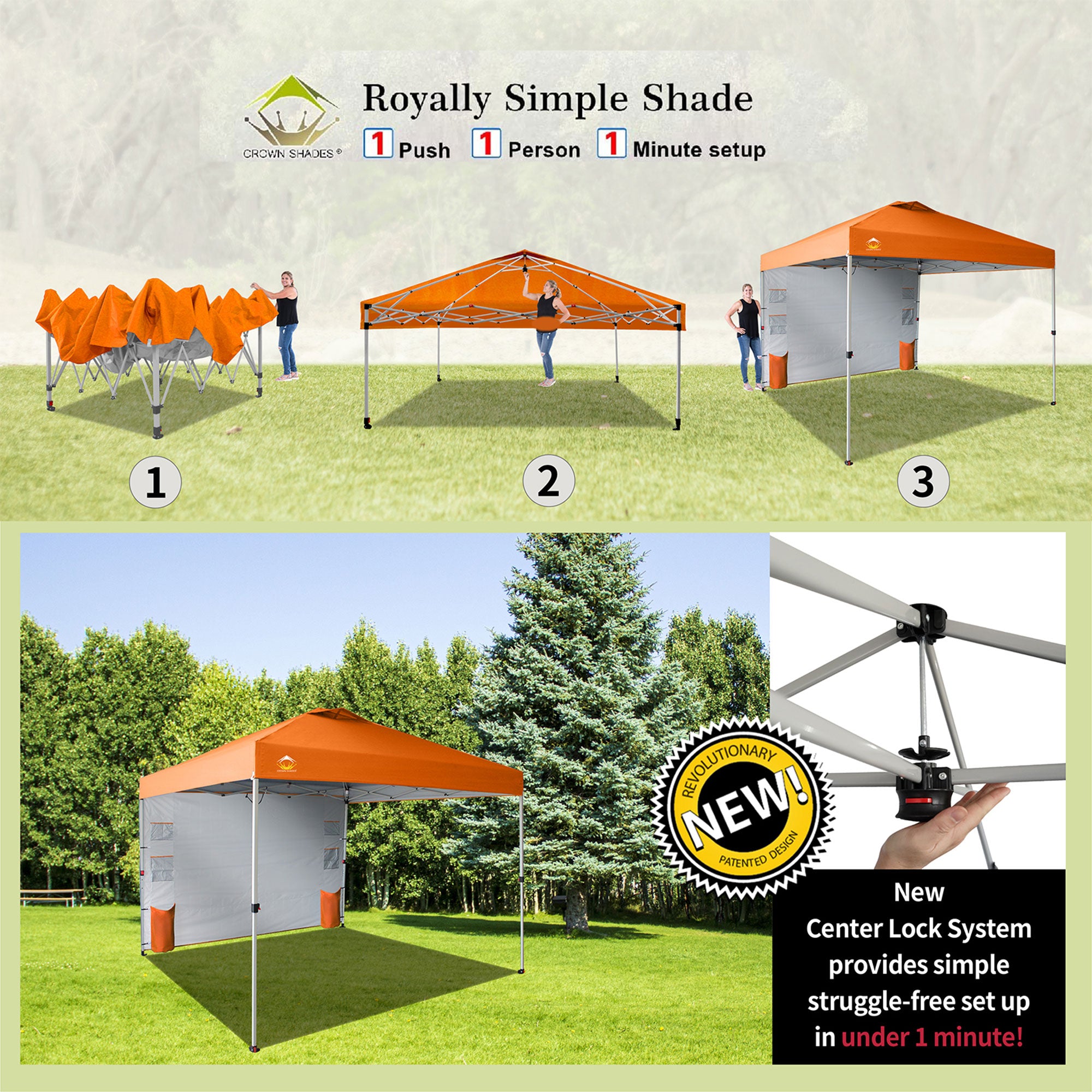 CROWN SHADES 10x10 Ft Pop Up Canopy Tent with Organizer Pocket Sidewall, Orange