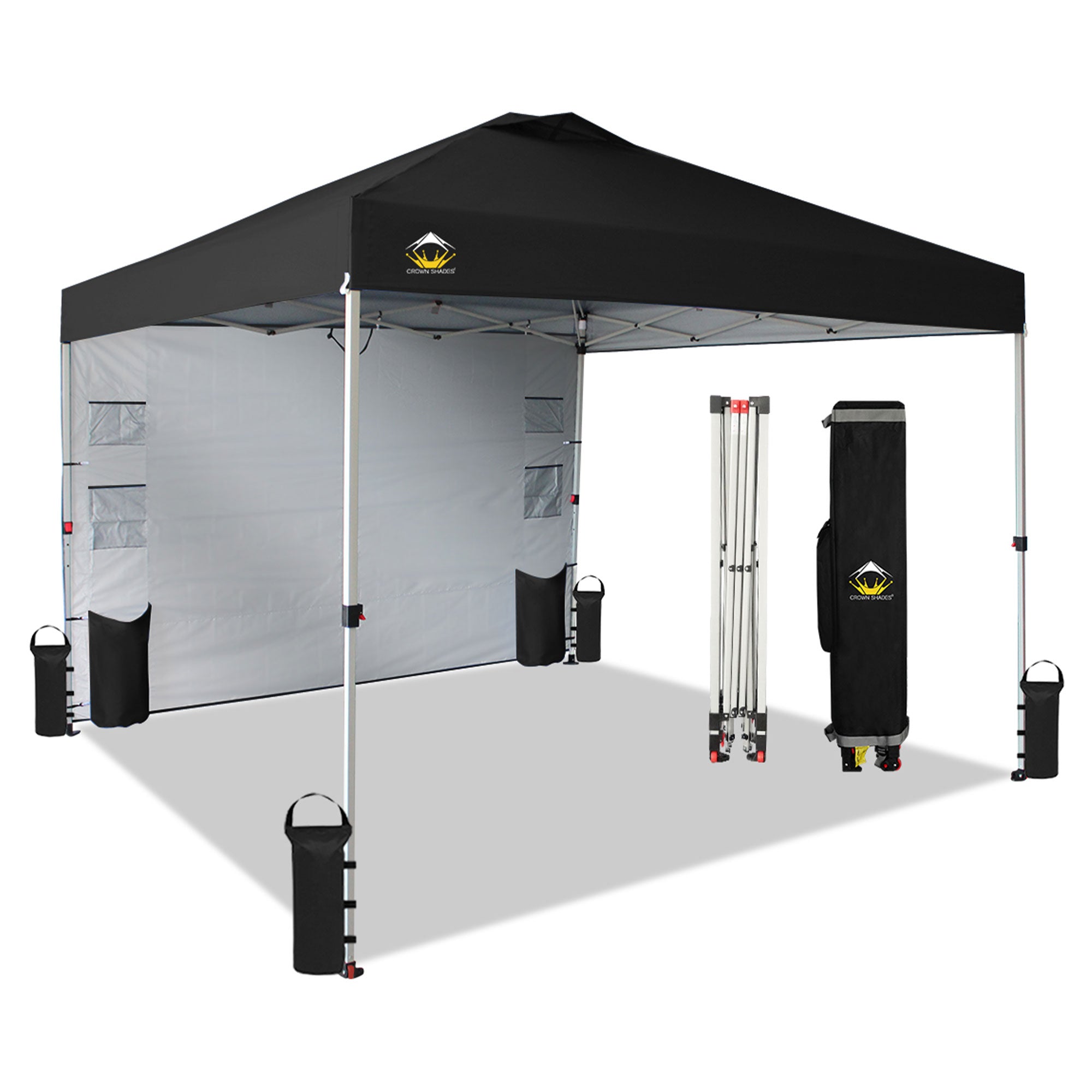 CROWN SHADES 10x10 Ft Pop Up Canopy Tent with Organizer Pocket Sidewall, Black