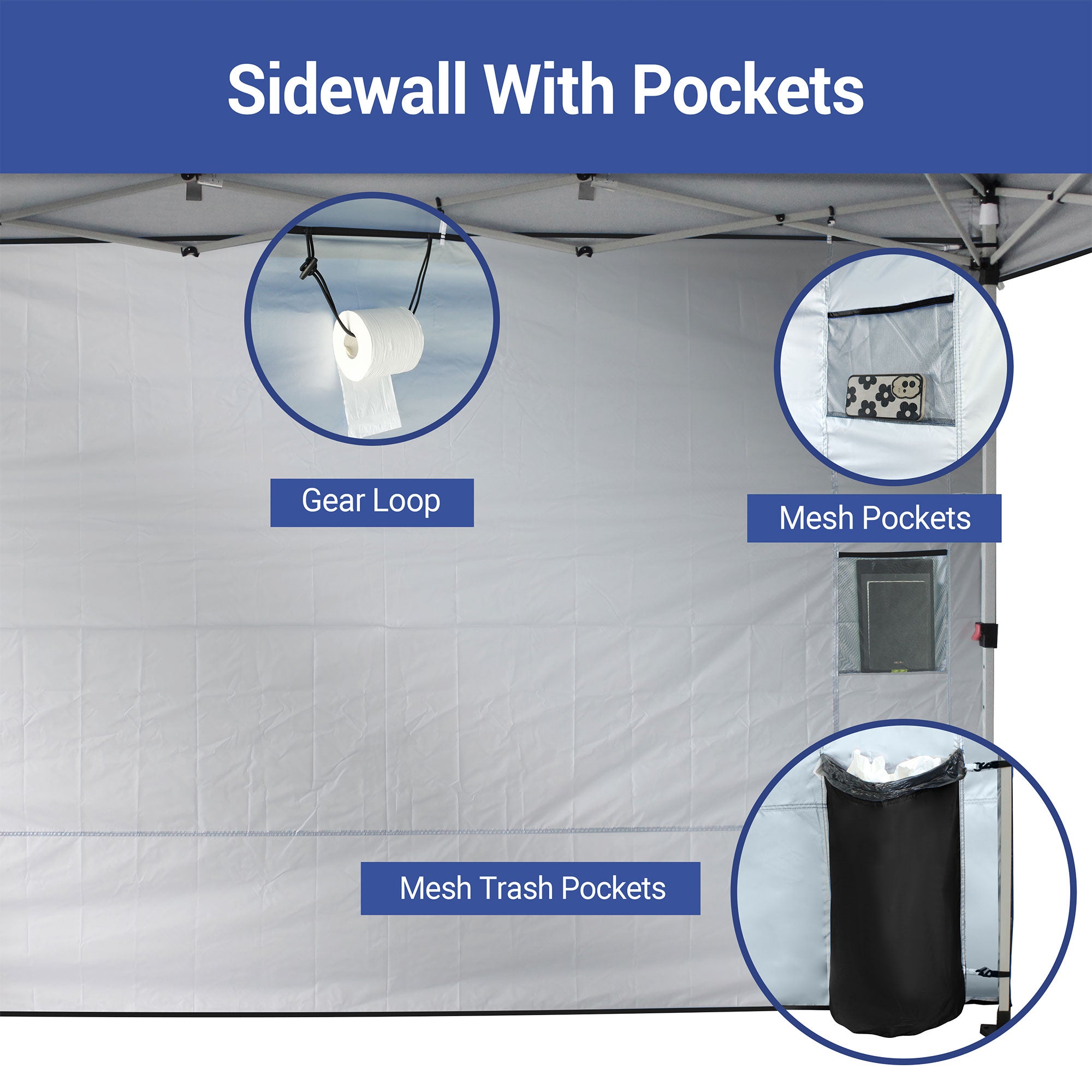 CROWN SHADES 10x10 Ft Pop Up Canopy Tent with Organizer Pocket Sidewall, Black