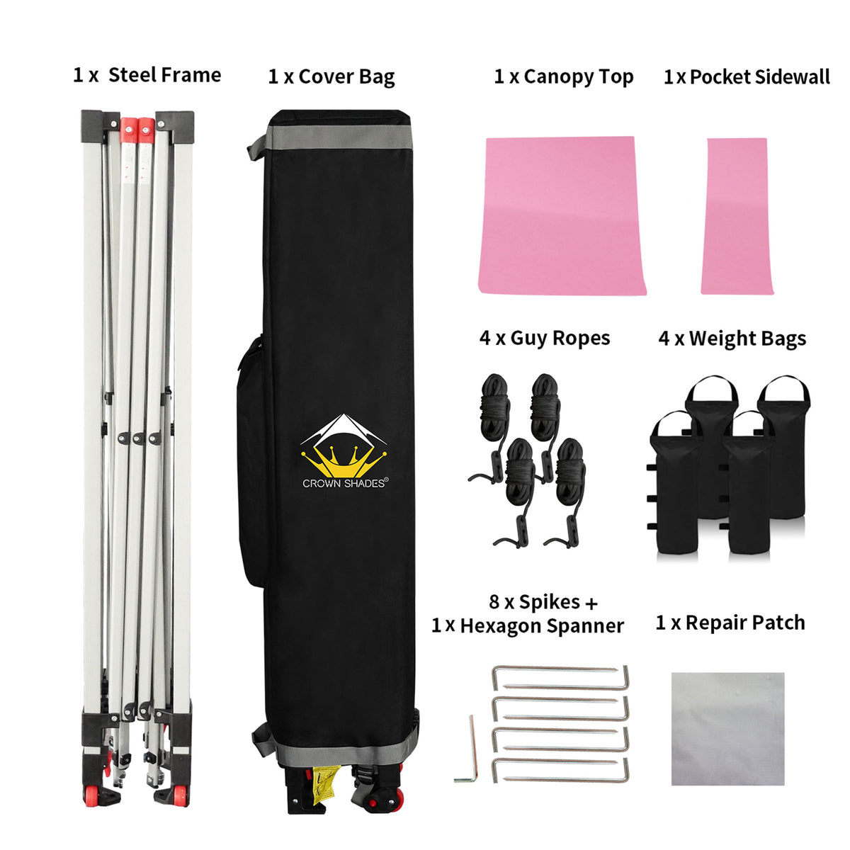 CROWN SHADES 10x10 Ft Pop Up Canopy Tent with Organizer Pocket Sidewall, Pink