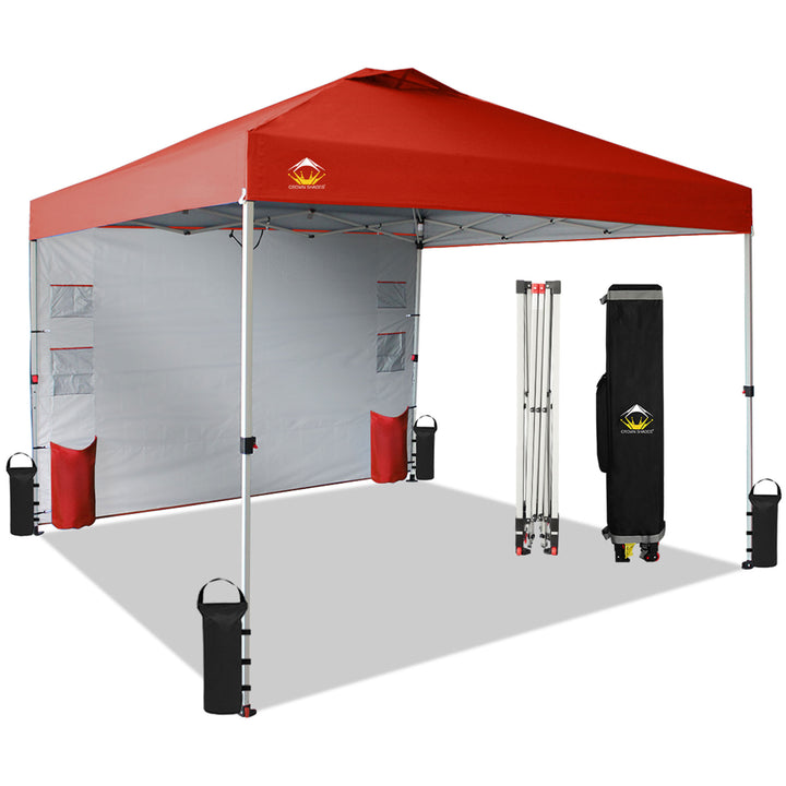 CROWN SHADES 10x10 Ft Pop Up Canopy with Organizer Pocket Sidewall, Red (Used) - VMInnovations