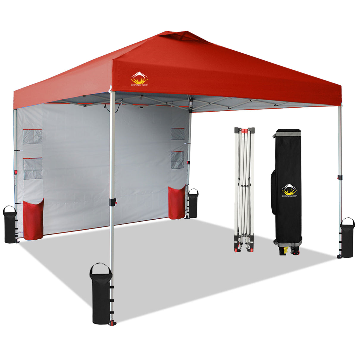 CROWN SHADES 10x10 Ft Pop Up Canopy Tent with Organizer Pocket Sidewall, Red