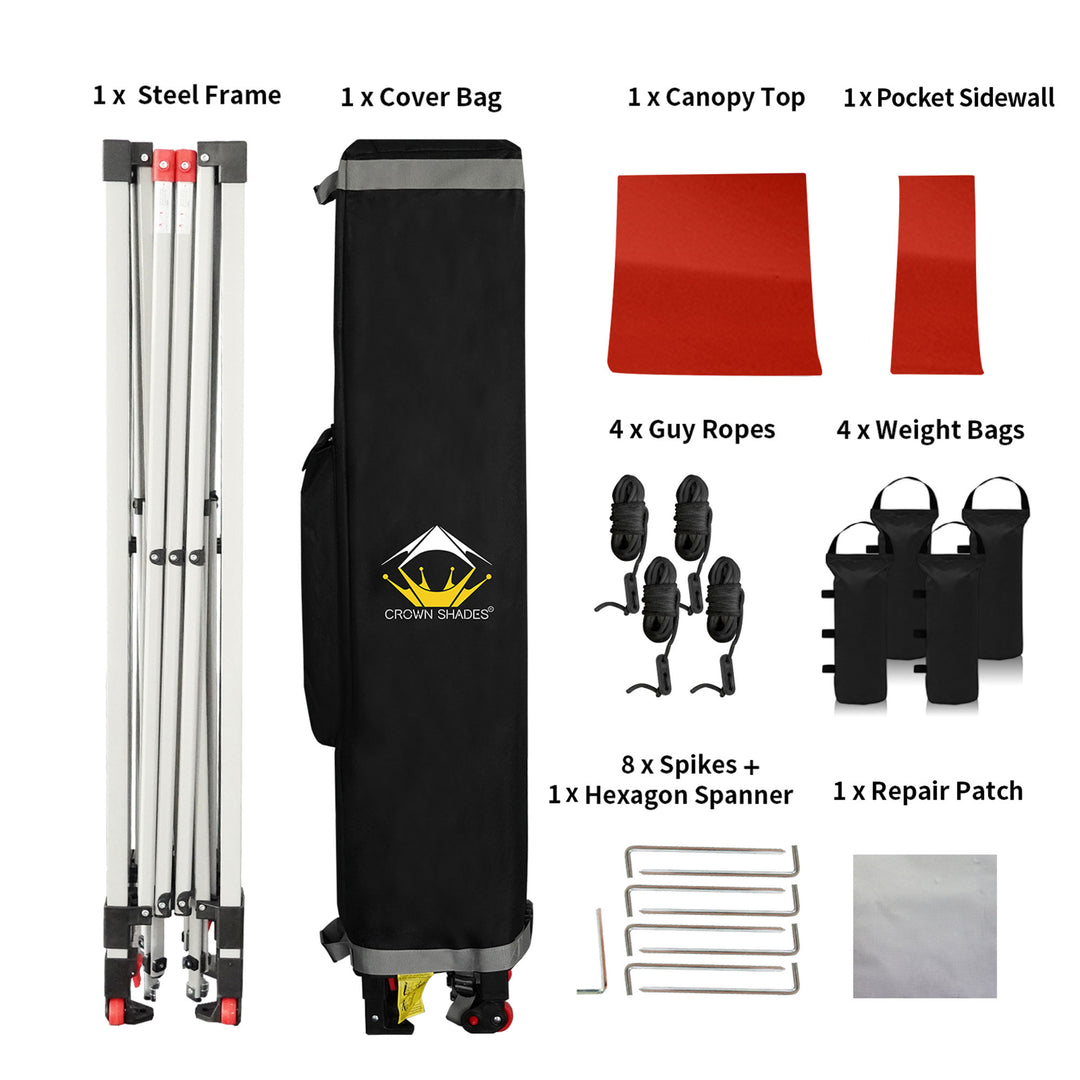 CROWN SHADES 10x10 Ft Pop Up Canopy with Organizer Pocket Sidewall, Red (Used) - VMInnovations
