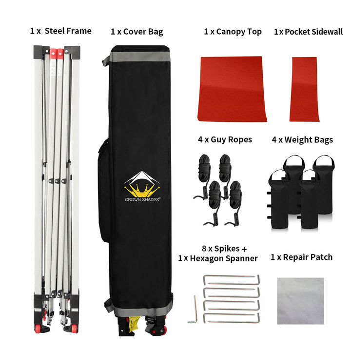 CROWN SHADES 10x10 Ft Pop Up Canopy with Organizer Pocket Sidewall, Red (Used) - VMInnovations