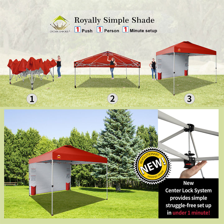 CROWN SHADES 10x10 Ft Pop Up Canopy with Organizer Pocket Sidewall, Red (Used) - VMInnovations