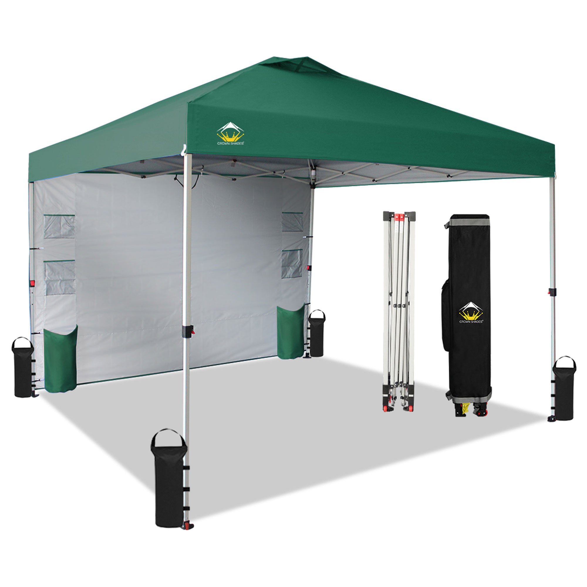 CROWN SHADES 10x10 Ft Pop Up Canopy Tent with Pocket Sidewall, Forest Green - VMInnovations