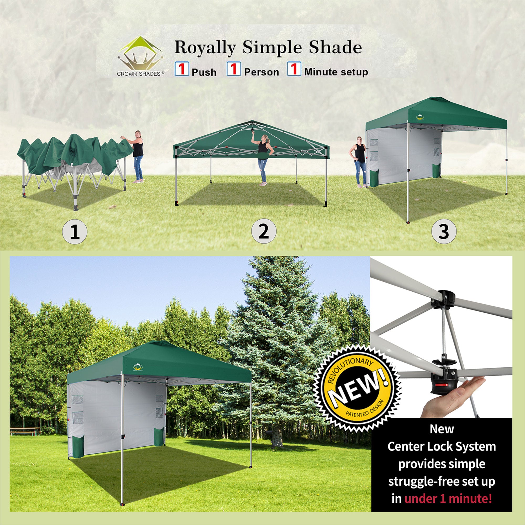 CROWN SHADES 10x10 Ft Pop Up Canopy Tent with Pocket Sidewall, Forest Green - VMInnovations