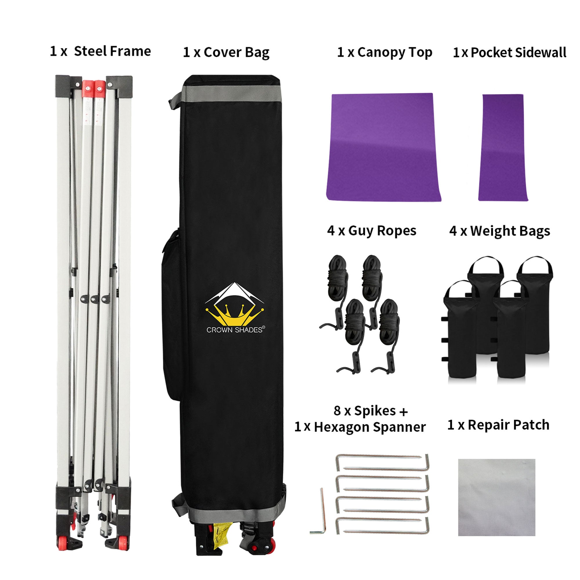 CROWN SHADES 10x10 Ft Pop Up Canopy Tent w/Organizer Sidewall, Purple (Used) - VMInnovations