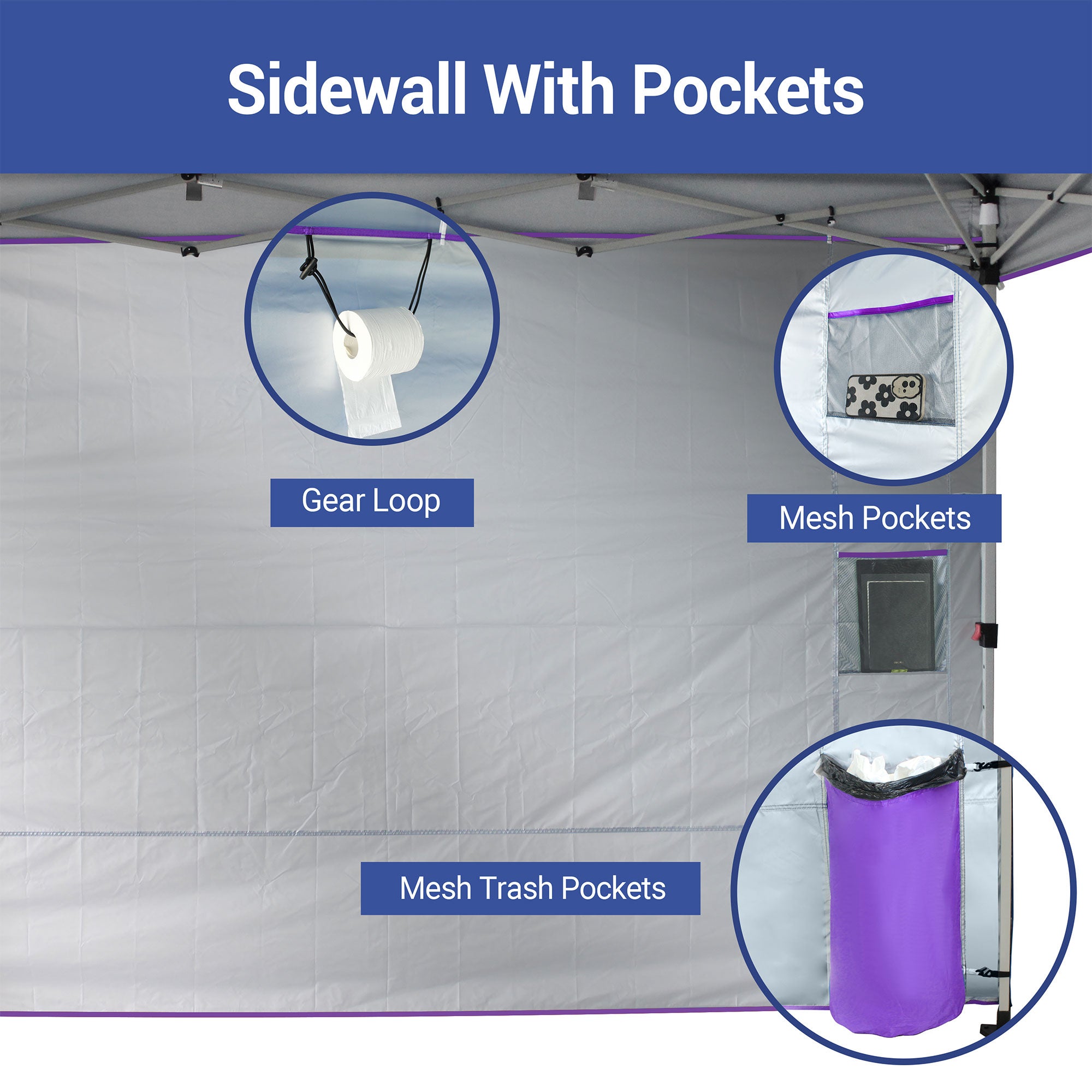 CROWN SHADES 10x10 Ft Pop Up Canopy Tent w/Organizer Sidewall, Purple (Used) - VMInnovations