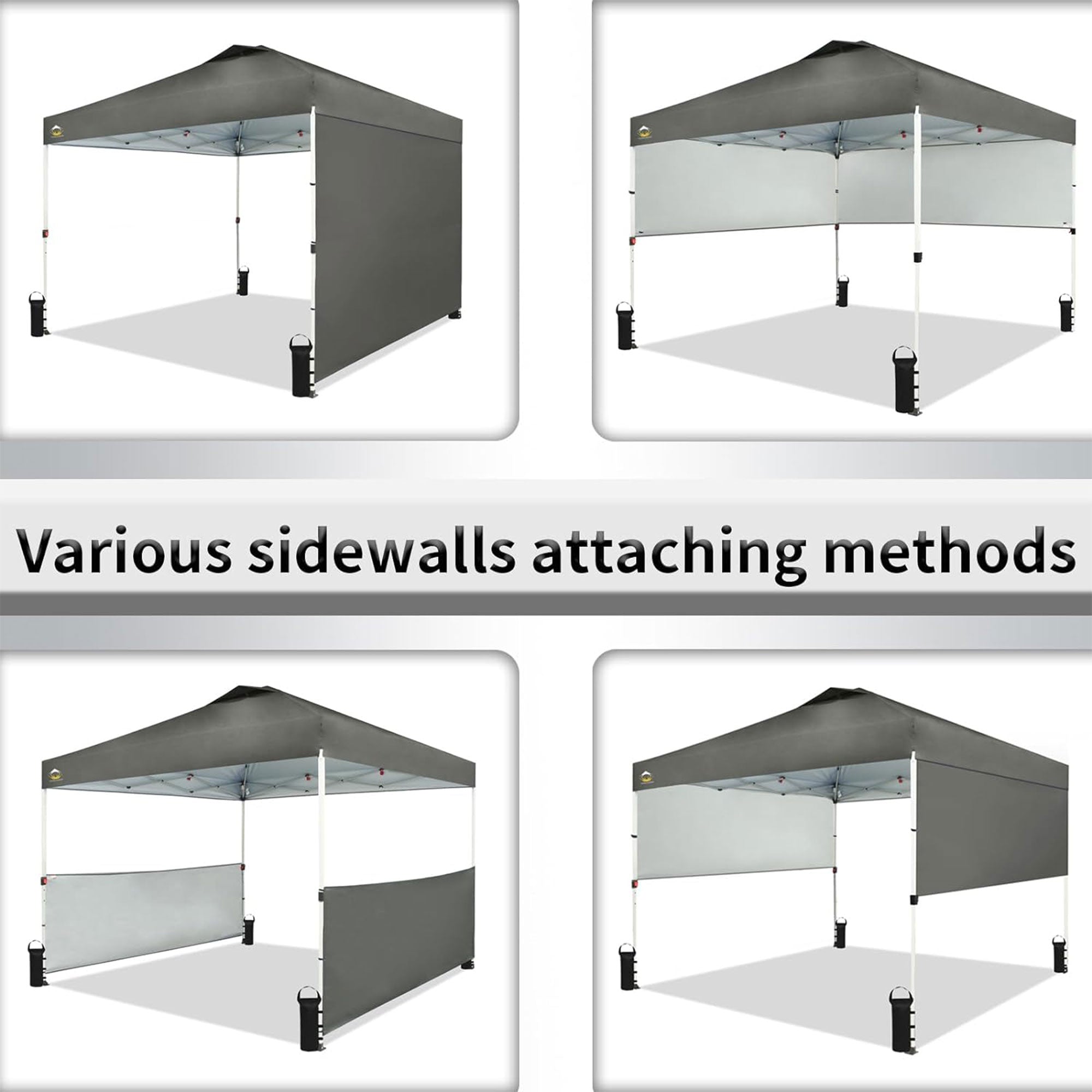 CROWN SHADES 10x10 Ft Pop Up Outdoor Canopy Tent w/2 Half Sidewalls, Grey (Used) - VMInnovations
